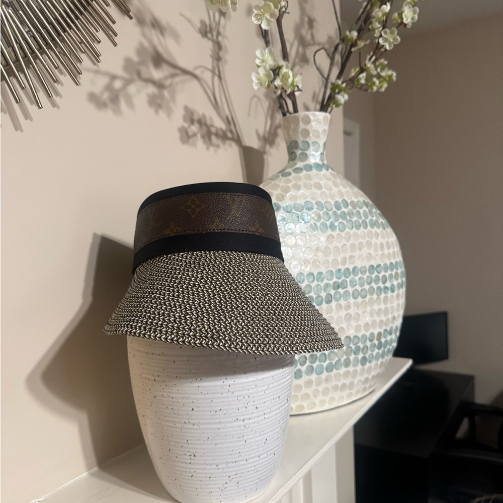 Elegant Black and Brown  Hat with Upcycled LV canvas